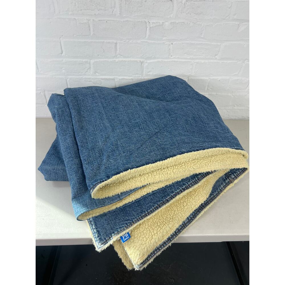 PBteen Denim Sherpa Throw Blanket Pottery Barn Teen Blue Jean Faux Shearling